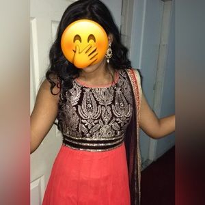 Brown and coral anarkali // Indian dress